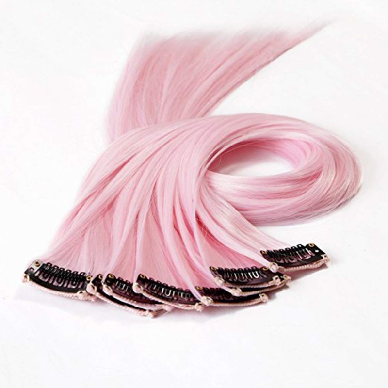 Lurrose Extensiones Clip Rosa Claro Coloreado en Extensiones de 10Pcs