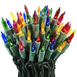 612 Vermont 100 Multi Christmas Twinkle Lights on Green Wire, 12 of 100 Lights Twinkle, Indoor and Outdoor Use, Lighted Length 20.6’, Total Length 21.8’