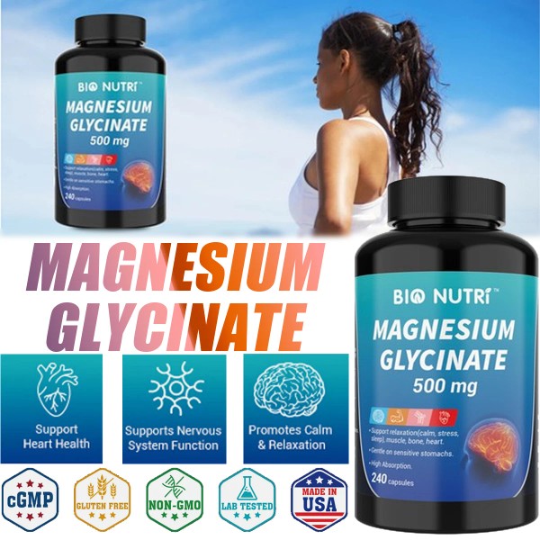 BIO NUTRI Magnesium Glycinate 500mg 240ct for Sleep Stress Relief