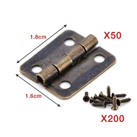 Small Mini Hinges, 50 Packs Cabinet Drawer Door Chest Butt Hinges Connectors with 200 Pieces 8 Mm Mini Brass Hinge Replacement Screws, Metal Hinge for Wooden Jewelry Box (Gold)