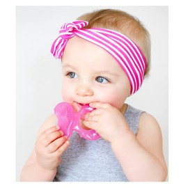 Nuby Teethe-eez - Mordedor de silicona con cerdas, incluye funda higiénica, color rosa