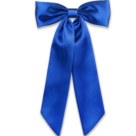 WantGor Long Tail Bow Hair Clips, Hair Ribbon Bows Satin Bowknot Clip Large Hair Barrettes Cute Ponytail Holder Hair Accessories for Women Daily Party Wedding Prom (Blue)