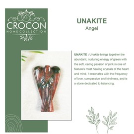 Crocon Unakite Gemstone Hand Carved Pocket Angel Figurine Peace Guardian Good Luck Healing Statue Energy Generator Spiritual Crystal Prayer Gift 2-2.5 Inch