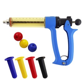 RANCH CHOICE 50ML Automatic Livestock Syringe, Adjustable Continuous Repeating Luer Lock Veterinary Syringe, with Extra 3 Colored Piston Rod Knobs and 4-color Coded Syringe Holsters