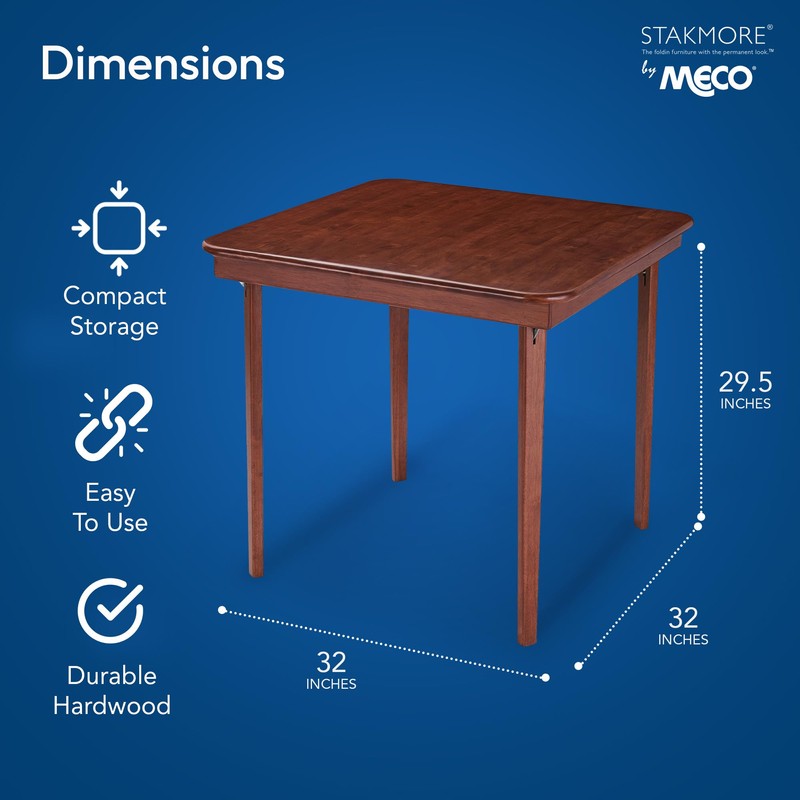 MECO Stakmore Classic Straight Edge Solid Wood Folding Card Table,