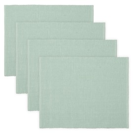 LINUM Plain Pack of 4 Placemats 35 x 46 cm 100% Ribbed Cotton Washable Light Ice Green