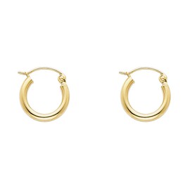 14k REAL Yellow Gold 2mm Thickness Hinged Hoop Earrings (13 x 13 mm)