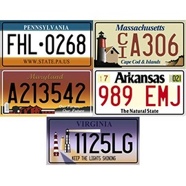 OPO 10 - Los mit 5 USA Autokennzeichen aus Metall - Repliken von echten amerikanischen Kennzeichen (v5)