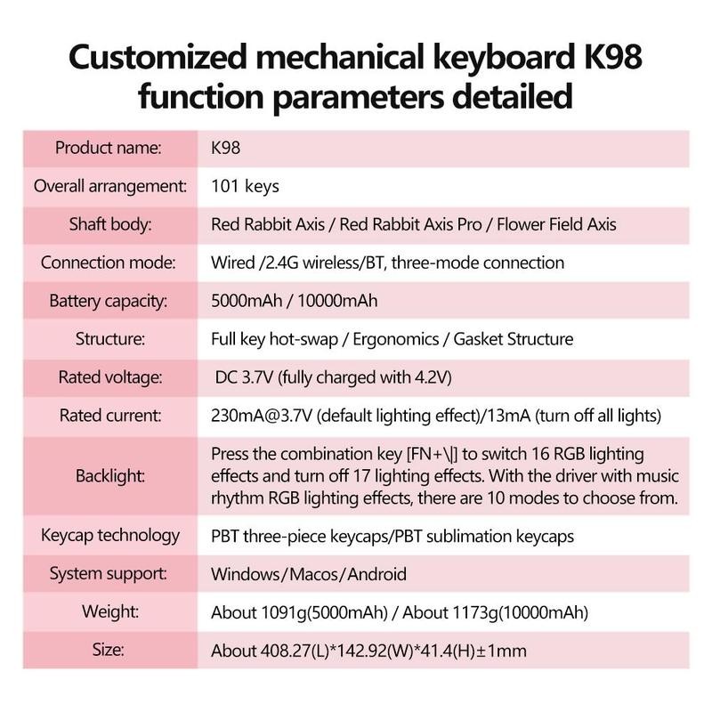 Lingbao K98 Mechanical Keyboard, Rechargeable Wireless Keyboard with RGB Side