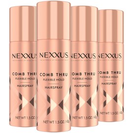 Nexxus Travel Hairspray, Comb Thru Flexible Hold 4-Pack – 72-Hour Anti-Humidity Shield, 48-Hour Frizz Control, Rose Fragrance, 1.5 Oz Ea