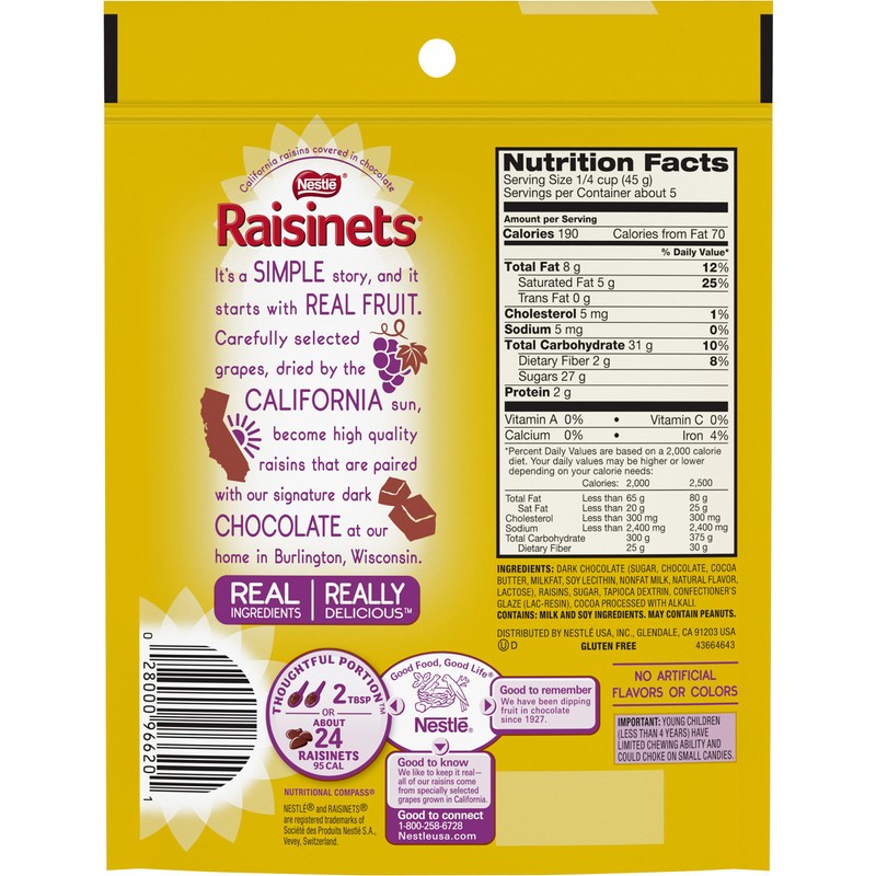 Raisinets Chocolate Stand Up Bag, Dark, 8 Ounce