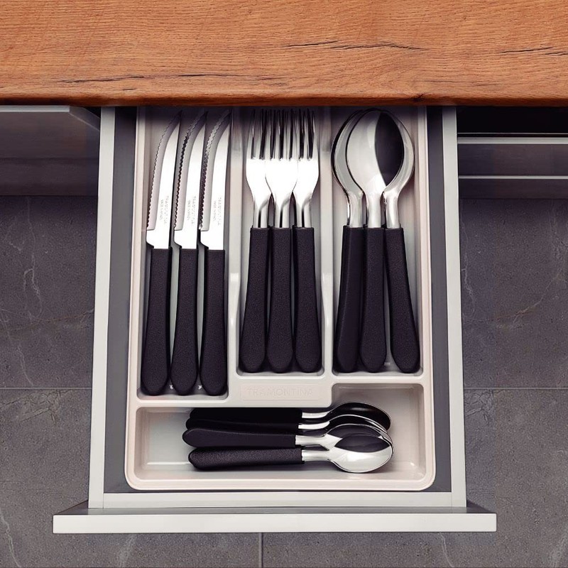 Faqueiro Inox 25 Peças Com Gaveteiro Leme Cinza Tramontina