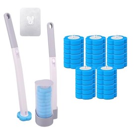 Bebeay Escobilla para Inodoro Desechable 30pcs,Cepillo de Inodoro Desechable Incluye Líquido Limpiador, Toilet Brush con Gancho, Estante y 30 Cabezales de Repuesto, Limpiador de Baño y Inodoro
