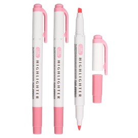 PATIKIL Highlighter Pens, Set of 3, Double Ended Type, Thick and Fine Point Markers for Office, Home, Everyday Use, Light Pink