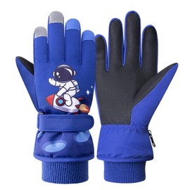 TOKYMOON Children's Ski Gloves, Snowboard Gloves, Snow Gloves, Waterproof and Windproof Winter Gloves, Non-Slip Plush Lined, Warm Gloves for Girls, Boys, Rocket, S (4-7 Years)