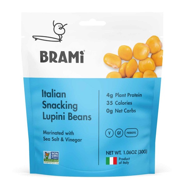 BRAMI Lupini Beans Snack, Sea Salt & Vinegar | 1.06 oz (36 Count) | 4g Plant Protein, 0g Net Carbs, 35 Calories | Vegan, Vegetarian, Keto, Plant Based, Mediterranean Diet, Non Perishable