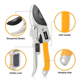 Hoteche 200 mm secateurs - rose shears with SK5 blade, 3.3 mm thickness, coated with black Teflon - ideal for pruning shears and flower shears, perfect for cutting branches, flowers and shrubs.