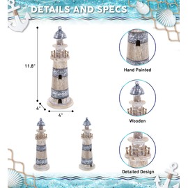 CoTa Global Silver Sea Lighthouse - Handmade Distressed Wooden Lighthouse Decoration, Decorative Beach Style Tabletop Centerpiece - Large, 11.8 Inch, Color May Vary