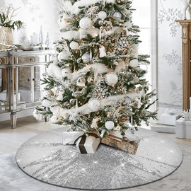 Ivarunner Falda de árbol de Navidad plateada con lentejuelas, falda pequeña para árbol de Navidad de 36 pulgadas, tapetes para árbol de Navidad, decoración de árbol de Navidad, día festivo, otoño, decoración plateada