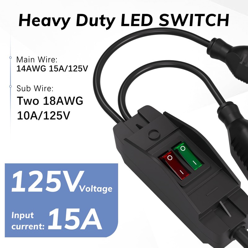 Muelnmey 2-Way 3 Prong Extension Cord with Switch ON/Off, Heavy