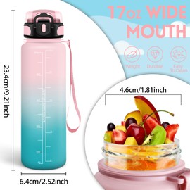 Water Bottle, 500 ml, BPA-Free, Water Bottle, Leak-Proof Lock Design, Drinking Bottles, with Time Stamp, Children's Leak-Proof Drinking Bottle for School, Yoga, Camping, Water Bottle Children - Pink