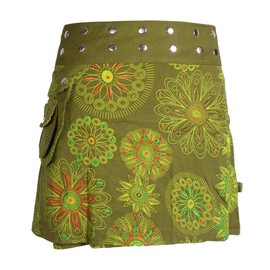 Vishes - Alternative Clothing - Women's Wrap Skirt Printed Embroidered Flowers Mandala Belt Bag, olive
