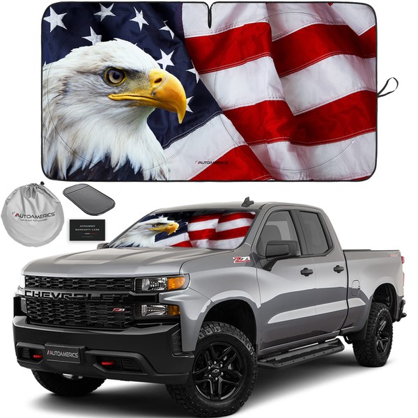 Autoamerics 1-Piece Windshield Sun Shade American Eagle Flag - 3
