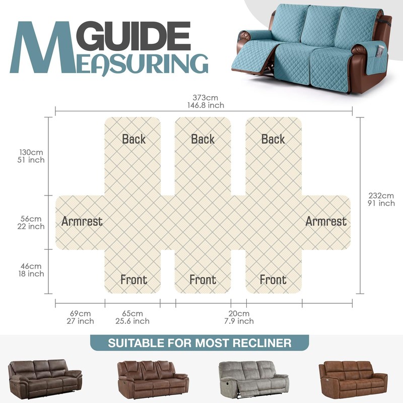 KinCam Waterproof Recliner Sofa Cover, Non-Slip Reclining Couch Covers for