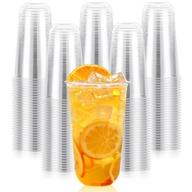 KesaPlan 100 Pcs 20 oz Clear Plastic Cups, Disposable Stemless Wine Glasses, Round Bottom Plastic Cocktails Cups, Crystal Disposable Cold Drinking Cup for Birthday Wedding Meeting Christmas Party