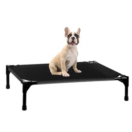 FIOCCO Elevated Dog Bed - Dog Cot with Chew Proof Mesh for Medium Dogs, Waterproof Washable Raised Pet Bed, Portable Pet Bed for Outdoor Use, Dogs Cot Beds, Black