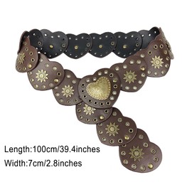 AWOCAN Western Belts for Women Wide Disc Belts Hollow Heart Leather Belt Cowboy Metal Buckle Vintage Soft Belt for Jeans Dresses (coffee)