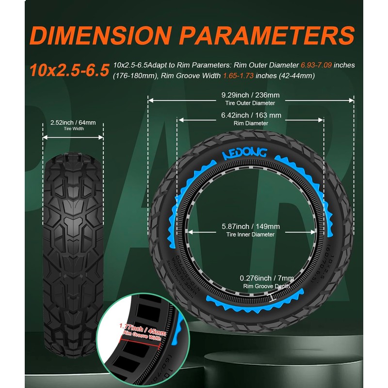 BANGTING 2PCS 60/70-6.5 Scooter Tire Tubeless - 10x2.50 Front or