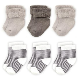 LaLoona Baby Socks Set (0-3 Months) - 6 Pairs of Warm Baby Socks/Cotton Mix Children's Stockings, Tested for Harmful Substances according to Oeko-Tex® Standard 100 - Grey, Beige Grey