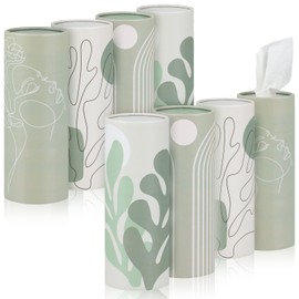 Kosiz 8 Pcs Car Tissue Holder with Facial Tissues Bulk, Car Tissues Cylinder Round Box, Refillable for Travel Cup Holder, Automotive Interior Accessory(Sage Green)