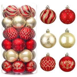 CJWLKJ 30pcs Colored Christmas Balls Tree Ornaments for Xmas Tree Shatterproof Christmas Tree Hanging Balls Decoration for Holiday Party Wedding Decoration Set with Hang Rope 2.36"(Red & Gold, 60mm)