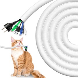 AGPTEK Cable Sleeve Cover, 6.6ft - 1 inch Dog Cat Cord Protector Management, Protect Cables from Pets Chewing, for Home Desk Automotive Wire Loom Tubing Cord Protection Self-Wrapping, White