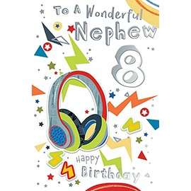 for A Wonderful Nephew 8th Age 8 Headphones Happy Birthday Card