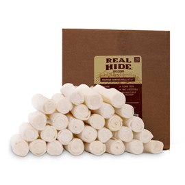 Real Hide | All Natural Dog Chew Treats - Premium Rawhide Rolls, 9-10 Inch - Long Lasting Grass Fed Free Range Beef Hide - Medium/Large Dogs - 20 Count