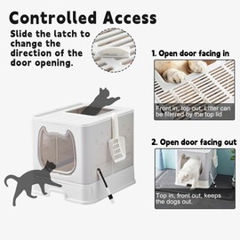 Gefryco Cat Litter Box with Lid, Top Entry Litter Box with Controlled Access, Covered Enclosed Cat Potty Odor Control, Kitten Litter Box for Small to Medium Cats, Scoop and Clean Brush Included(Grey)