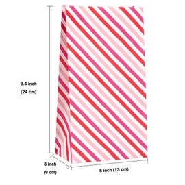 LeZakaa 24 Pack Treat Bags Gift Bags Food Bags Cand Bags Party Favor Bags with Greaseproof Paper Inner - Birthday Themed Pattern in Pink Color, 9.4x5x3 inches