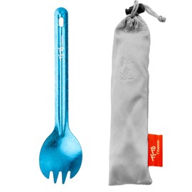 TiTo Bright Colorful Titanium Spork for Outdoor Camping Light Weight Titanium Spoon for Travel Home with Cloth Bag (Blue Spoon)