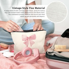 LIANGW Coquette Pink Bow Christian Makeup Bag, She Is Worthy Pink Girly Cosmetic Bags for Women, Proverbs 31 Woman Gifts, Christian Gifts for Women, Preppy Aesthetic Zipper Makeup Pouch