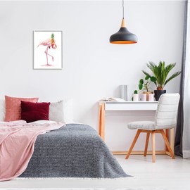 Stupell Industries Tropical Pineapple Pink Flamingo Bird Funny Fruit Animal, Designed by Ziwei Li White Framed Wall Art, 16 x 20