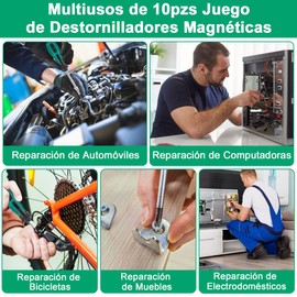 Juego de Destornilladores Magnético 10PZS, Profesional Destornillador de Precisión con 5 Punta Phillips y 5 Ranurada Antideslizante, Herramienta Reparación con Mango Acolchonado Extraíble Comfort Grip