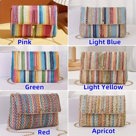 VTYFRY Straw Crossbody Bags for Women Trendy Fashion Tassel Decorated Summer Beach Casual Striped Pattern Flap Shoulder Bag (Apricot)