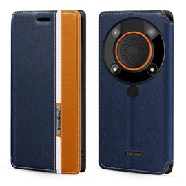 Shantime Classic Stripes Faux Leather Flip Case Compatible with AGM Glory Pro 5G, Invisible Magnetic Cover with Card Slot, Contrast Color Design(Blue)