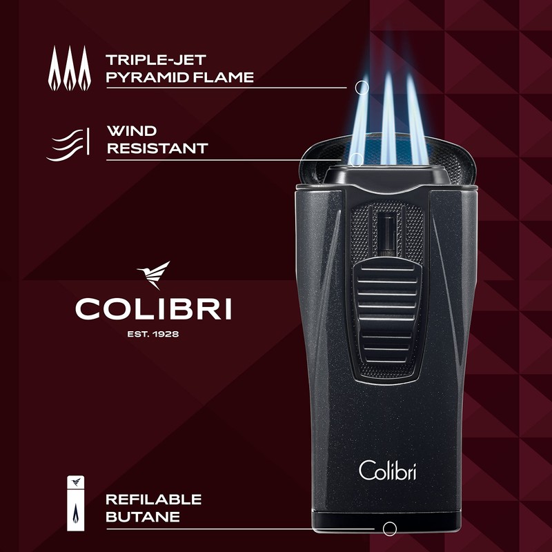 Colibri Monaco Triple Jet Flame Lighter - Windproof & Refillable,