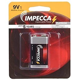 IMPECCA 9 Volt Batteries, High Performance 9V Alkaline Batteries, 6LR61, 9-Volt Alkaline Battery for Everyday Use, 1 Pack