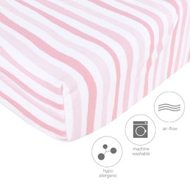 Cot Sheets 120x60cm Fitted 2 Pack, 100% Cotton Travel Cot Sheets Fitted, Fits for Hauck Sleep N Play, Dream N Play Travel Cot, Ultra Soft & Breathable Cotton,Pink Print for Little Girl