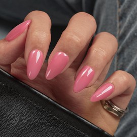 KQueenest Mauve Press on Nails Almond Medium Length, Almond False Nails with Glue, Glossy Solid Plum Purple Fake Nails Press ons Stiletto, Reusable Soft Gel Stick on Nail for Women, 24 Pcs